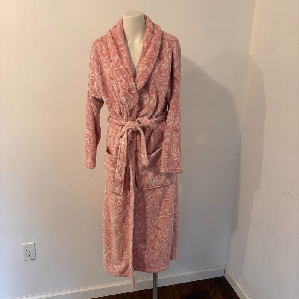 Laura Ashley Size S/M Cottagecore Farmhouse Pink Rose Print Soft Cozy Bathrobe